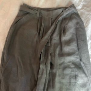 Handmade Grey Linen Pants with Drawstring